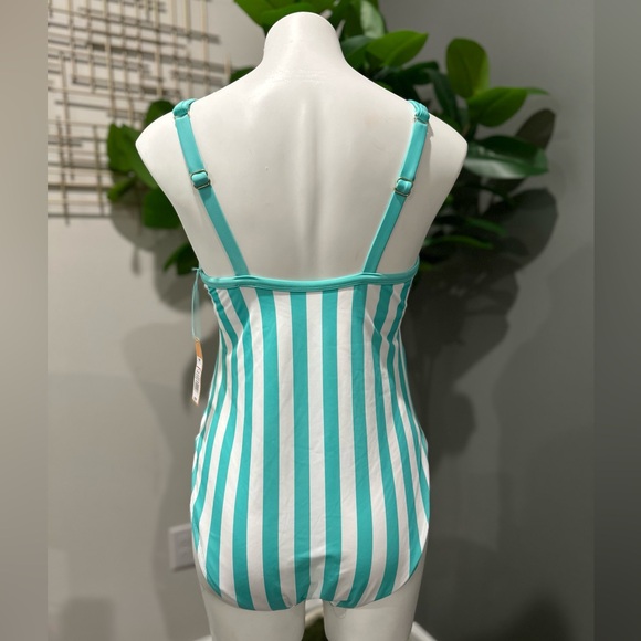 NEW Kona Sol Turquoise and White Vertical Stripes One Piece swimsuit 14W - Picture 4 of 11
